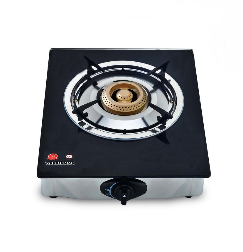 Tough Mama Black Glass Hob Single Burner Gas Stove Auto Ignition Minimalist Stove