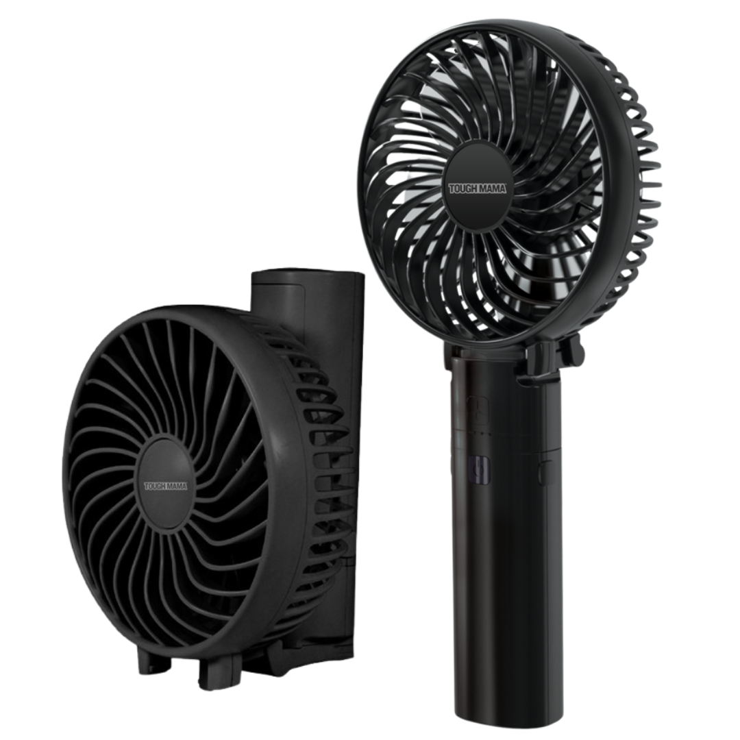 Tough Mama NTMRHF-1 Rechargeable Portable Mini Fan Handheld Desktop Foldable White/Black